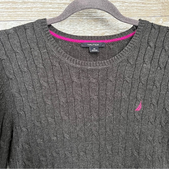 Nautica | Women’s Classic Cable Knit Crew Sweater Dark Gray Size Medium - Picture 3 of 7